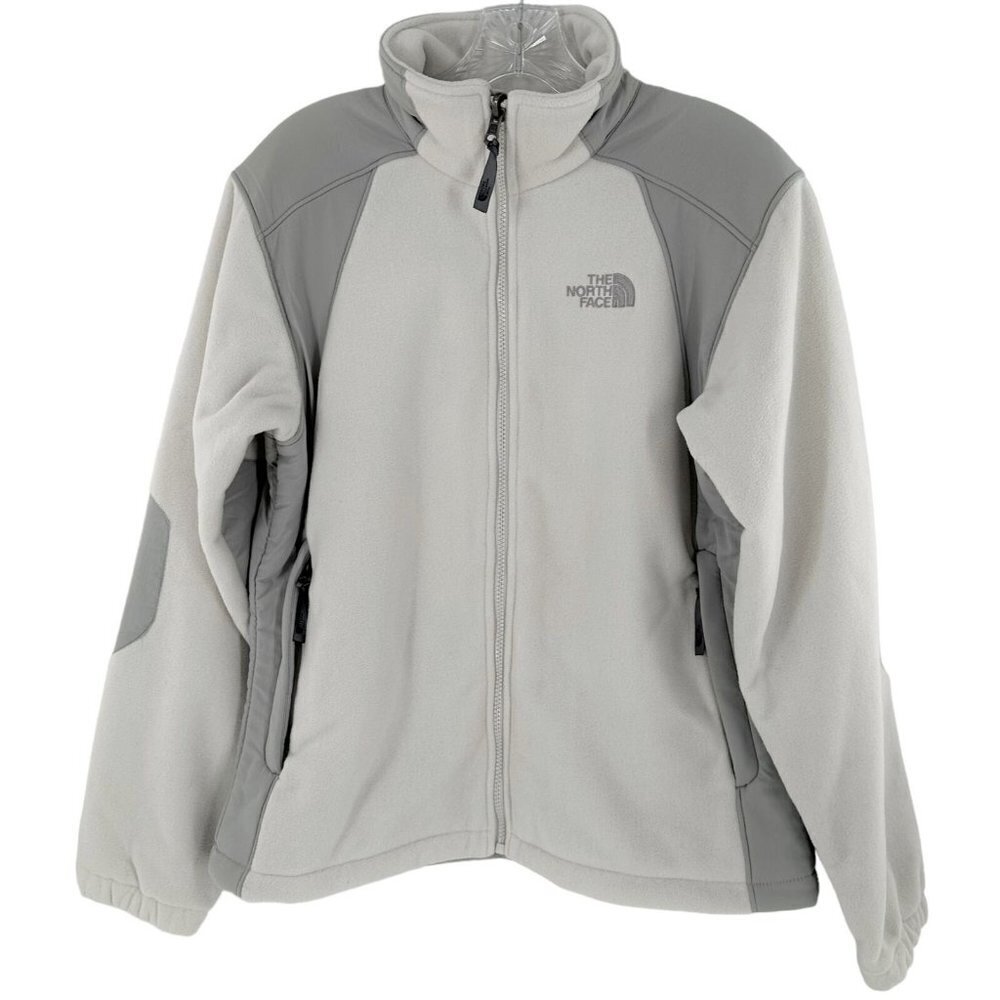 THE NORTH FACE Gray and White Fleece Zip Front Jacket Size Medium